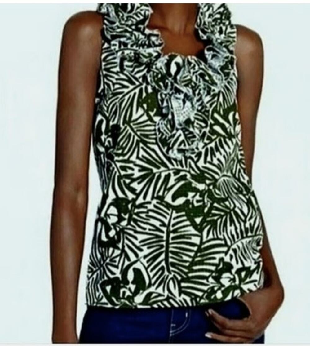 Kate Spade New York Green White Orchid Lucille Floral Ruffle Blouse Size 2